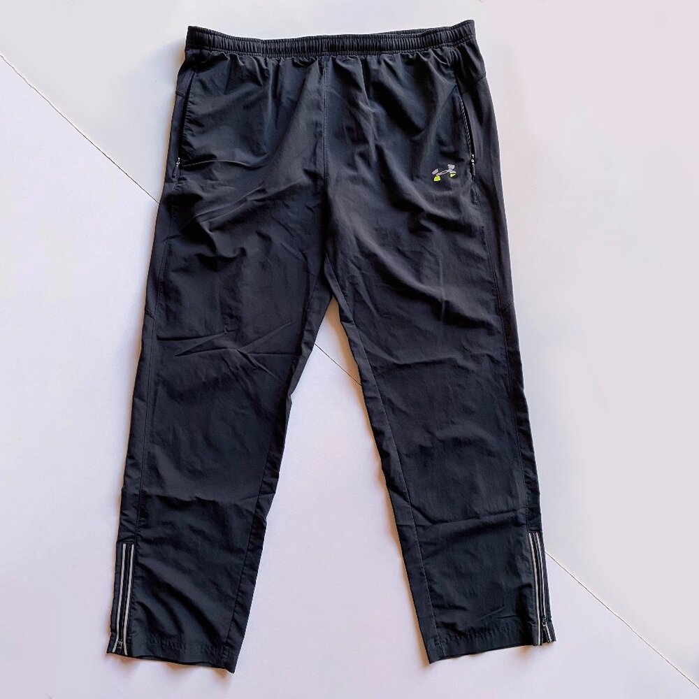 Under Armour Track Pants Mens Large Black Loose Heatgear Straight Leg Pockets
